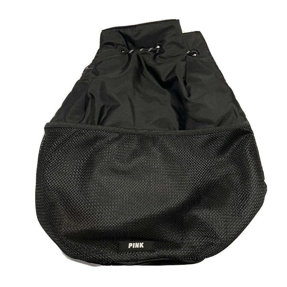 NWT Victoria Secret PINK Drawstring Cinch ๏ฟผBag Black Recycled Fabric cinch Top